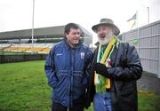 18 January 2009; John McIntyre, left, Galway manager, with Offaly supporter Tom Cunningham before the game. Walsh Cup, Offaly v Galway, O'Connor Park, Tullamore, Co. Offaly. Picture credit: David Maher / SPORTSFILE
