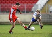 18 January 2009; Enda McGinley, Tyrone, scores the first goal against James Conlon, Monaghan. Gaelic Life Dr. McKenna Cup, Section B, Tyrone v Monaghan, Healy Park, Omagh, Co. Tyrone. Picture credit: Oliver McVeigh / SPORTSFILE