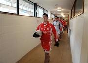 18 January 2009; Philip Jordan leads the Tyrone team out of the changing rooms. Gaelic Life Dr. McKenna Cup, Section B, Tyrone v Monaghan, Healy Park, Omagh, Co. Tyrone. Picture credit: Oliver McVeigh / SPORTSFILE