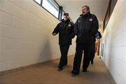 18 January 2009; Tyrone manager Mickey Harte, left, and assistant manager Tony Donnelly, leave the changing rooms for the game. Gaelic Life Dr. McKenna Cup, Section B, Tyrone v Monaghan, Healy Park, Omagh, Co. Tyrone. Picture credit: Oliver McVeigh / SPORTSFILE