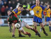 18 January 2009; Colm Boyle, Mayo, in action against Senan Kilbride and Damien Keenehan, Roscommon. FBD League, Section A, Mayo v Roscommon, Ballyhaunis GAA Club, Ballyhaunis, Co. Mayo. Picture credit: Ray Ryan / SPORTSFILE