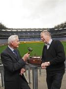 15 January 2009; Seán Óg Ó Ceallacháin and Micheál Ó Muircheartaigh at the announcement by the GAA Museum of their upcoming event ‘Tuning in’ on January 29th- part of a full calendar of events to celebrate the 125th Anniversary of the GAA. ‘Tuning in’ will examine the relationship between the Association and GAA broadcasting since the twenties with an historical talk by Eoghan Corry and a Q&A session with some of the great voices of the GAA. For further information visit www.gaa.ie/museum or call 01 8192323. Croke Park, Dublin. Picture credit: Brian Lawless / SPORTSFILE