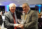 17 January 2009; Former referee Patsy Geraghty from Co. Galway, is presented with his Hall of fame award by GAA President Nickey Brennan. Croke Park, Dublin. Picture credit: Matt Browne / SPORTSFILE