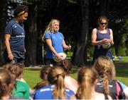 13 August 2015; Leinster women Sophie Spence, Fiona Coghlan, Nora Stapleton, Sharon Lynch, Elise O'Byrne Whyte and Elsa Hughes visited the girls camp at the Bank of Ireland School of Excellence in the King's Hospital, Palmerstown, Dublin. Picture credit: Seb Daly / SPORTSFILE