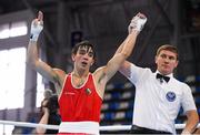 14 August 2015; Michael Conlan, Ireland, celebrates victory over Francesco Maietta, Italy, during their 56kg bantam weight semi-final bout. EUBC Elite European Boxing Championships, Samokov, Bulgaria. Picture credit: Pat Murphy / SPORTSFILE