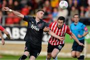 14 August 2015; Ciaran Kilduff, Dundalk, in action against Aaron Barry, Derry City. SSE Airtricity League Premier Division, Derry City v Dundalk, Brandywell Stadium, Derry. Picture credit: Oliver McVeigh / SPORTSFILE
