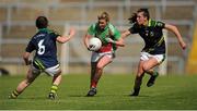 15 August 2015; Fiona McHale, Mayo, in action against Kerry's Cait Lynch, left, and Emma Sherwood. TG4 Ladies Football All-Ireland Senior Championship, Quarter-Final, Kerry v Mayo, Gaelic Grounds, Limerick. Picture credit: Seb Daly / SPORTSFILE