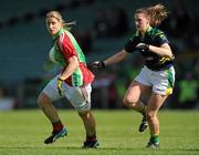 15 August 2015; Cora Staunton, Mayo, in action against Aisling Leonard, Kerry. TG4 Ladies Football All-Ireland Senior Championship, Quarter-Final, Kerry v Mayo, Gaelic Grounds, Limerick. Picture credit: Seb Daly / SPORTSFILE