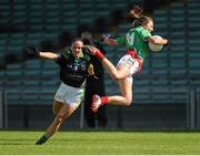 15 August 2015; Niamh Kelly, Mayo, is fouled by Kerry's Gina Crowley. TG4 Ladies Football All-Ireland Senior Championship, Quarter-Final, Kerry v Mayo, Gaelic Grounds, Limerick. Picture credit: Seb Daly / SPORTSFILE
