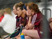 15 August 2015; Anxious Galway players watch the final minutes from the dugouts. Liberty Insurance All-Ireland Camogie Senior Championship, Semi-Final, Galway v Wexford, Nowlan Park, Kilkenny. Picture credit: Sam Barnes / SPORTSFILE