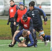 20 January 2009; Leinster's Jamie Heaslip, Rob Kearney and Stan Wright in action during rugby squad training. UCD, Dublin. Photo by Sportsfile