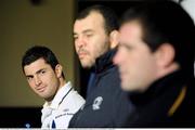 21 January 2009; Leinster's Rob Kearney speaking to the media during a team press conference with coach Michael Cheika and Shane Jennings. Bective Rangers RFC, Donnybrook, Dublin. Picture credit: Matt Browne / SPORTSFILE