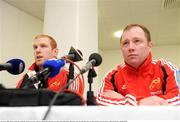 22 January 2009; Munster's Paul O'Connell, left, speaking at a press conference ahead of their Heineken Cup game against Montauban while head coach Tony McGahan looks on. Thomond Park, Limerick. Picture credit: Pat Murphy / SPORTSFILE