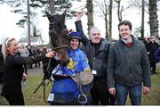 22 January 2009; Jockey Philip Enright, owner John O'Donohue, centre, and trainer Tomas O'Leary celebrate after winning the Ellen Construction Thyestes Handicap Chase with Priests Leap. Gowran Park, Co. Kilkenny. Picture credit: Matt Browne / SPORTSFILE