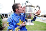 22 January 2009; Jockey Philip Enright celebrates with the Thyeste cup after winning the Ellen Construction Thyestes Handicap Chase on Preists Leap. Gowran Park, Co. Kilkenny. Picture credit: Matt Browne / SPORTSFILE