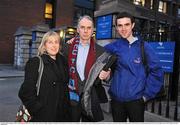 22 January 2009; Drogheda United's Club Promotions Officer Terry Collins, centre, with Roisin Phillips, daughter of Drogheda United Chairman Vincent Hoey, and Drogheda United supporter Aengus McHugh having left the High Court where he represented Drogheda United Football Club at an Examinership hearing. The Four Courts, Dublin. Picture credit: Stephen McCarthy / SPORTSFILE