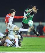 23 January 2009; Andrew Browne, Connacht, blocks the kick of Jean Bapiste Pezet , Dax. European Challenge Cup, Pool 1, Round 6, Connacht v Dax, Sportsground, Galway. Picture credit: David Maher / SPORTSFILE