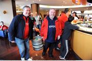 24 January 2009; Mayor of Limerick Cllr John Gilligan, right, restocks the bar with help from former Munster player Brian Flanagan after the game was postponed untill 2pm tomorrow Sunday the 25th. Heineken Cup, Pool 1, Round 6, Montauban v Munster, Parc de Sapiac, Montauban, France. Picture credit: Matt Browne / SPORTSFILE