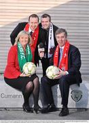 22 January 2009; The FAI has unveiled Newstalk 106-108FM, Ireland's independent national talk radio broadcaster, as a top tier sponsor of the League of Ireland in an agreement that will last 3 years starting in March 2009. Under the agreement, Newstalk will also become title sponsor of the Newstalk A Championship which is played by 16 clubs country-wide under the Premier and First Divisions. Pictured at the announcement, are, from left, Elaine Geraghty, Chief Executive, Newstalk 106-108FM, Jerry O'Sullivan, Sports Editor, Newstalk, Eoin McDevitt, presenter of the Off The Ball show and John Delaney, Chief Executive of the FAI. FAI Headquarters, Abbotstown, Dublin. Picture credit: Brendan Moran / SPORTSFILE