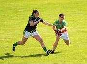 15 August 2015; Martha Carter, Mayo, beats Kerry's Megan O'Connell to the ball. TG4 Ladies Football All-Ireland Senior Championship, Quarter-Final, Kerry v Mayo, Gaelic Grounds, Limerick. Picture credit: Seb Daly / SPORTSFILE
