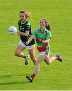 15 August 2015; Doireann Hughes, Mayo in action against Denise Hallissey, Kerry. TG4 Ladies Football All-Ireland Senior Championship, Quarter-Final, Kerry v Mayo, Gaelic Grounds, Limerick. Picture credit: Seb Daly / SPORTSFILE