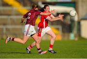 15 August 2015; Aine O'Sullivan, Cork, in action against Mairead Coyne, Galway. TG4 Ladies Football All-Ireland Senior Championship, Quarter-Final, Cork v Galway, Gaelic Grounds, Limerick. Picture credit: Seb Daly / SPORTSFILE