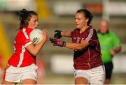 15 August 2015; Orlagh Farmer, Cork, in action against Barbara Honnon, Galway. TG4 Ladies Football All-Ireland Senior Championship, Quarter-Final, Cork v Galway, Gaelic Grounds, Limerick. Picture credit: Seb Daly / SPORTSFILE