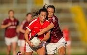 15 August 2015; Orlagh Farmer, Cork, in action against Barbara Honnon, Galway. TG4 Ladies Football All-Ireland Senior Championship, Quarter-Final, Cork v Galway, Gaelic Grounds, Limerick. Picture credit: Seb Daly / SPORTSFILE