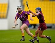 15 August 2015; Una Sinnott, Wexford, in action against Niamh Kilkenny, Galway. Liberty Insurance All-Ireland Camogie Senior Championship, Semi-Final, Galway v Wexford, Nowlan Park, Kilkenny. Picture credit: Sam Barnes / SPORTSFILE