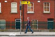 16 August 2015; A Galway supporter makes his way down Jones' Road towards Croke Park. GAA Hurling All-Ireland Senior Championship, Semi-Final, Tipperary v Galway. Croke Park, Dublin. Picture credit: Stephen McCarthy / SPORTSFILE