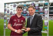 16 August 2015; Pictured is Jim Dollard, Executive Director for Business Service Centre and Electric Ireland, proud sponsor of the GAA All-Ireland Minor Championships, presenting Jack Coyne, from Galway, with the Player of the Match award for his outstanding performance in the Electric Ireland GAA Minor Hurling Championship Semi-Final replay, Kilkenny vs Galway in Croke Park. Throughout the Championship fans can follow the action, support the Minors and be a part of something major through the hashtag #ThisIsMajor. Croke Park, Dublin. Picture credit: Ray McManus / SPORTSFILE