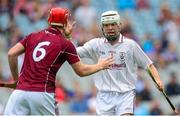16 August 2015; Galway goalkeeper Darragh Gilligan celebrates with team-mate Ian O'Brien late in the game. Electric Ireland GAA Hurling All-Ireland Minor Championship, Semi-Final Replay, Kilkenny v Galway. Croke Park, Dublin. Picture credit: Piaras Ó Mídheach / SPORTSFILE