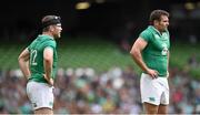 15 August 2015; Jared Payne, right, and Gordon D'Arcy, Ireland. Rugby World Cup Warm-Up Match. Ireland v Scotland. Aviva Stadium, Lansdowne Road, Dublin. Picture credit: Stephen McCarthy / SPORTSFILE