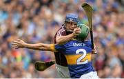 16 August 2015; Cyril Donnellan, Galway, is adjudged to have been fouled by Cathal Barrett, Tipperary, by referee Barry Kelly, resulting in a penalty. GAA Hurling All-Ireland Senior Championship, Semi-Final, Tipperary v Galway. Croke Park, Dublin. Picture credit: David Maher / SPORTSFILE