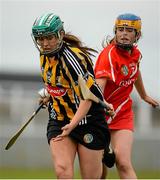 16 August 2015; Miriam Walsh, Kilkenny, is challenged by Meabh Cahalane, Cork. Liberty Insurance All Ireland Senior Camogie Championship, Semi-Final, Cork v Kilkenny. Walsh Park, Waterford. Picture credit: Sam Barnes / SPORTSFILE
