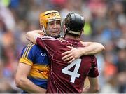 16 August 2015; A dejected Seamus Callanan, Tipperary, is consoled by Galway's Padraig Mannion at the end of the game. GAA Hurling All-Ireland Senior Championship, Semi-Final, Tipperary v Galway. Croke Park, Dublin. Picture credit: David Maher / SPORTSFILE