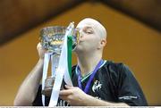 24 January 2009; Nollaig Cunningham, captain of An Cearnog Nua, Moycullen, kisses the cup after victory over Team Garvey's St Mary's. Men's Senior Cup Final, Team Garvey's St Mary's, Castleisland, Co. Kerry v An Cearnog Nua, Moycullen, Co. Galway, National Basketball Arena, Tallaght. Picture credit: Brendan Moran / SPORTSFILE