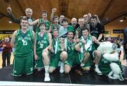 24 January 2009; The An Cearnog Nua team celebrate with the cup after the game. Men's Senior Cup Final, Team Garvey's St Mary's, Castleisland, Co. Kerry v An Cearnog Nua, Moycullen, Co. Galway, National Basketball Arena, Tallaght. Picture credit: Brendan Moran / SPORTSFILE