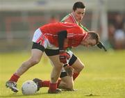 25 January 2009; Niall Gormley, Trillick, in action against Adrian O'Connell, St Michael's/Foilmore. AIB GAA Football All-Ireland Intermediate Club Championship Semi-Final, St Michael's/Foilmore, Kerry, v Trillick, Tyrone. O'Moore Park, Portlaoise, Co. Laois. Picture credit: Stephen McCarthy / SPORTSFILE