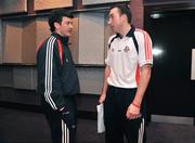 26 January 2009; Cork's Donal Og Cusack, left, and John Gardiner speaking before a press conference. Maryborough Hotel and Spa, Cork. Picture credit: David Maher / SPORTSFILE