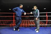 27 January 2009; Olympic silver medallist Kenny Egan with Katie Taylor, Women's World Champion boxer, before the 2009 Elite Irish senior boxing championships press conference. National Stadium, Dublin. Picture credit: David Maher / SPORTSFILE