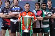 27 January 2009; Players from the clubs who will eventually contest one of the Heineken Cup Semi-Finals, from left, Jean Bouilhou, Toulouse, Danny Grecock, Bath Rugby, Rua Tipoki, Munster (holding cup), Gonzalo Tiesi, Harlequins, Seru Rabeni, Leicester Tigers and Nikki Walker, Ospreys at the Heineken Cup Semi-Finals Draw, Murrayfield Stadium, Edinburgh, Scotland. Picture credit: David Gibson / SPORTSFILE