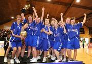 26 January 2009; The Malahide Community School team celebrate with the trophy. Basketball Ireland Schools Cup Finals, Girls U19 B Final, Malahide Community School, Dublin v St. Mary’s, Naas, Kildare, National Basketball Arena, Tallaght. Picture credit: Pat Murphy / SPORTSFILE