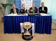 26 January 2009; At the launch of Allianz GAA Football Leagues 2009, from left, Mickey Harte, Tyrone manager, Damien Cassidy, Derry manager, Pat Gilroy, Dublin manager, and Kevin Walsh, Sligo manager. Allianz Headquarters, Elmpark, Merrion Rd, Dublin. Picture credit: Brendan Moran / SPORTSFILE
