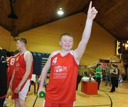 26 January 2009; Niall O'Sullivan, Colaiste an Spioraid Naoimh, celebrates after the game. Basketball Ireland Schools Cup Finals, Boys U16 B Final, Colaiste an Spioraid Naoimh, Bishopstown, Cork v St. Nathy’s, Ballaghadereen, Co Roscommon, National Basketball Arena, Tallaght, Co. Dublin. Picture credit: Pat Murphy / SPORTSFILE