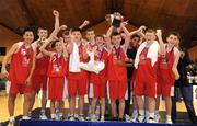 26 January 2009; The Colaiste an Spioraid Naoimh team celebrate with the cup. Basketball Ireland Schools Cup Finals, Boys U16 B Final, Colaiste an Spioraid Naoimh, Bishopstown, Cork v St. Nathy’s, Ballaghadereen, Co Roscommon, National Basketball Arena, Tallaght, Co. Dublin. Picture credit: Pat Murphy / SPORTSFILE