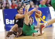 26 January 2009; Eoin Roche, St. Aidan's Comprehensive, in action against Michael Lyne, Colaiste an Spioraid Naoimh. Basketball Ireland Schools Cup Finals, Boys U19 B Final, Colaiste an Spioraid Naoimh, Bishopstown, Cork v St. Aidan’s Comprehensive, Cootehill, Co Cavan, National Basketball Arena, Tallaght. Photo by Sportsfile