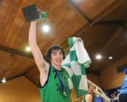 26 January 2009; St. Aidan’s Comprehensive captain Eoin Roche celebrates with the cup. Basketball Ireland Schools Cup Finals, Boys U19 B Final, Colaiste an Spioraid Naoimh, Bishopstown, Cork v St. Aidan’s Comprehensive, Cootehill, Co Cavan, National Basketball Arena, Tallaght. Photo by Sportsfile