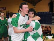 26 January 2009; Darren Tiernan, left, St. Aidan’s Comprehensive, celebrates with captain Eoin Roche at the end of the game. Basketball Ireland Schools Cup Finals, Boys U19 B Final, Colaiste an Spioraid Naoimh, Bishopstown, Cork v St. Aidan’s Comprehensive, Cootehill, Co. Cavan, National Basketball Arena, Tallaght, Co. Dublin. Photo by Sportsfile