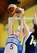 27 January 2009; Sarah O'Neill, Holy Family Newbridge, in action against Katie Kelly, Methody College. Girls U16 C Final, Methodist College, Belfast, Co. Antrim v Holy Family Newbridge, Co. Kildare, National Basketball Arena, Tallaght, Co. Dublin. Photo by Sportsfile